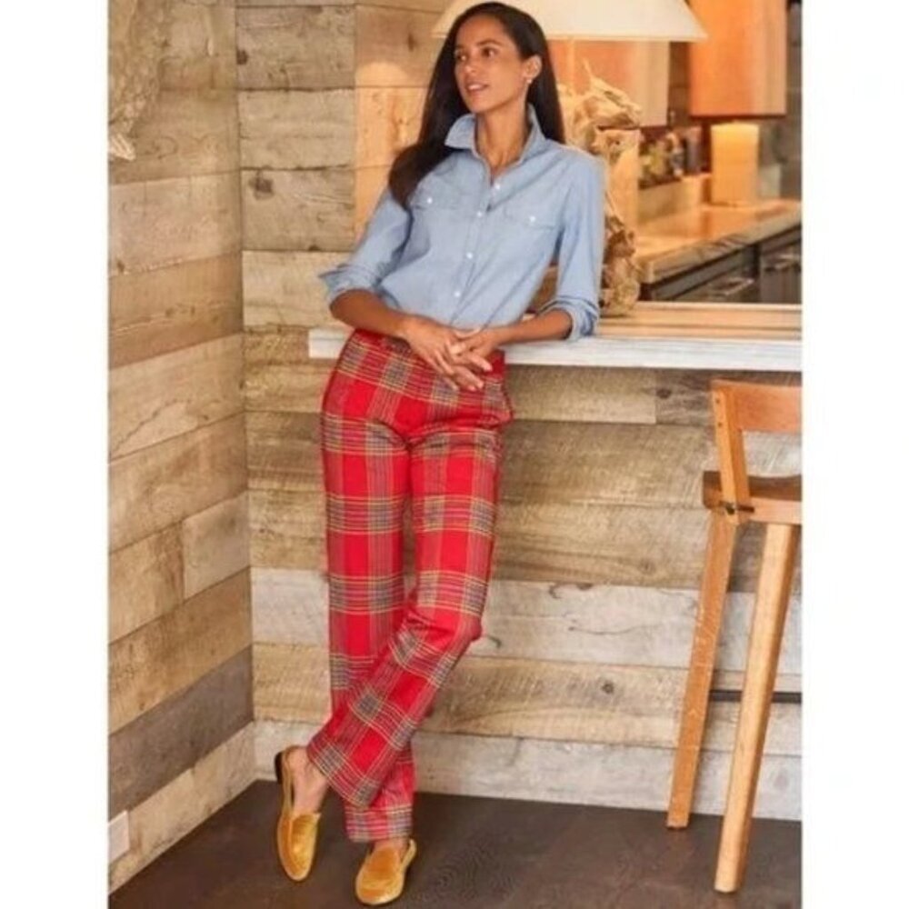 J. McLaughlin Red Plaid Tartan Hattie Jacquard Pants Women's Size 10 New without